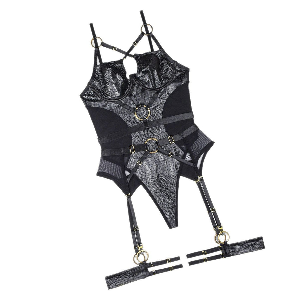Shapewear No-Show Temptation Set Leather Cutout Bodysuit