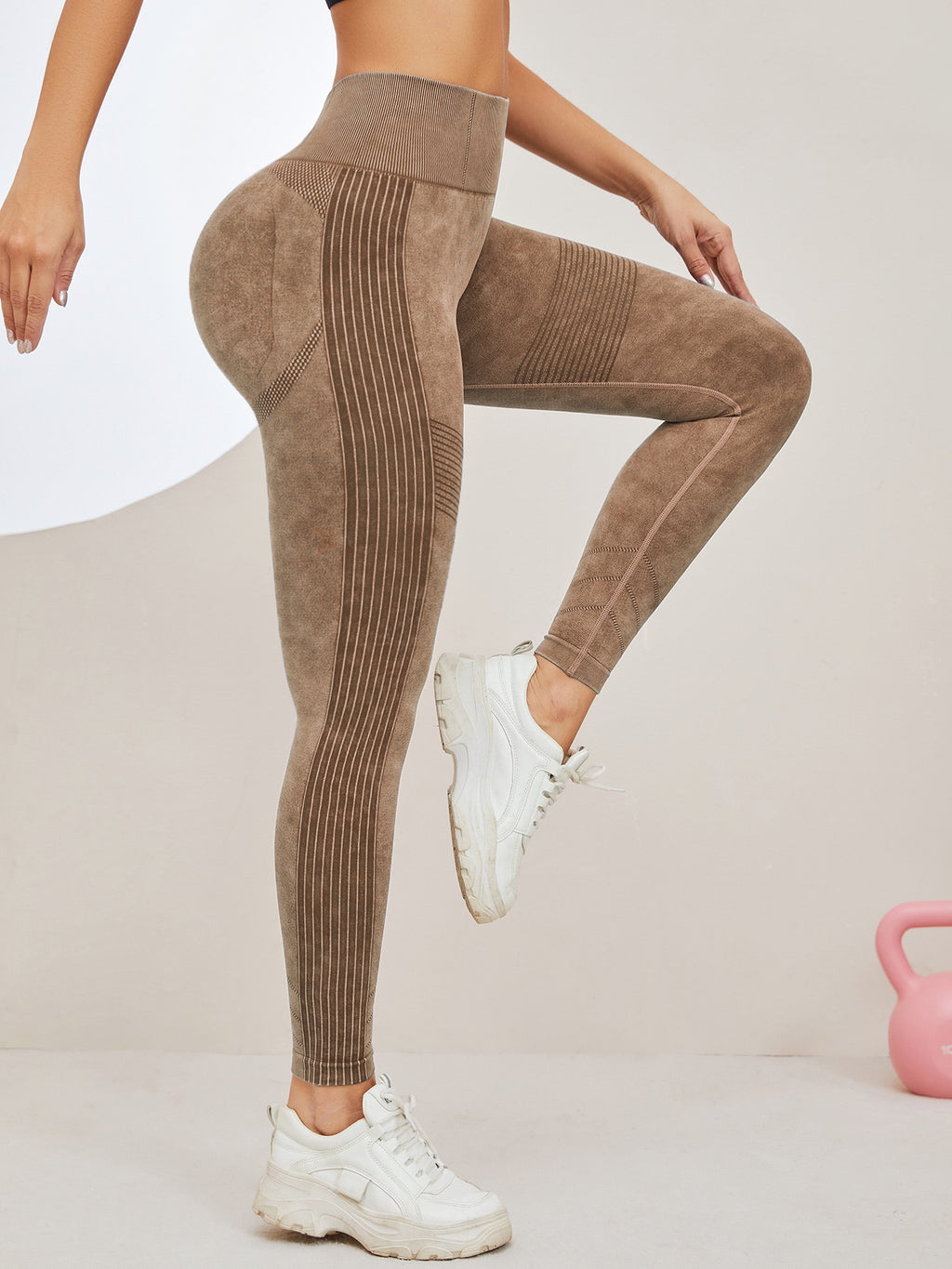 Women Seamless Washed Yoga Leggings High Waist Tummy Control Butt Lifting Ribbed Workout Gym Athletic Pants