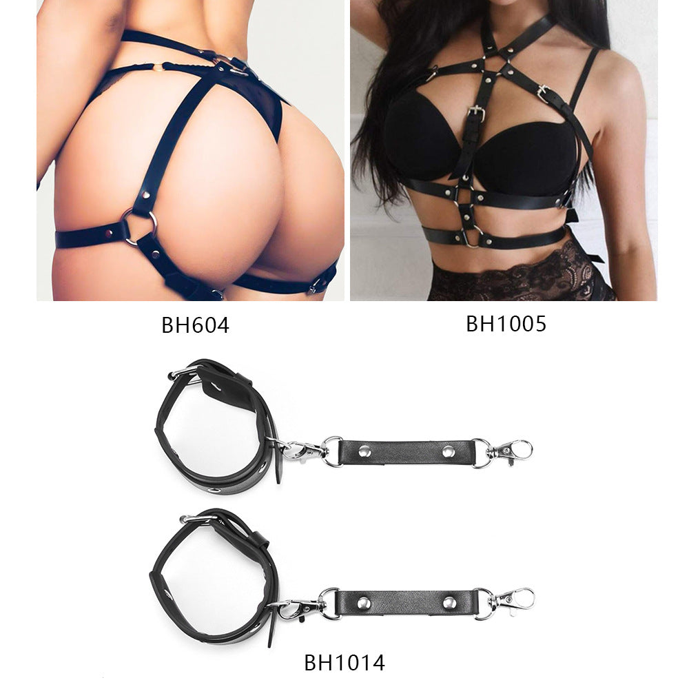 Cross-border Hot Sale Nightclub Charm Queen Fashion All-match Leather Shapewear Mask Decoration Belt Cummerbund Handcuffs Set
