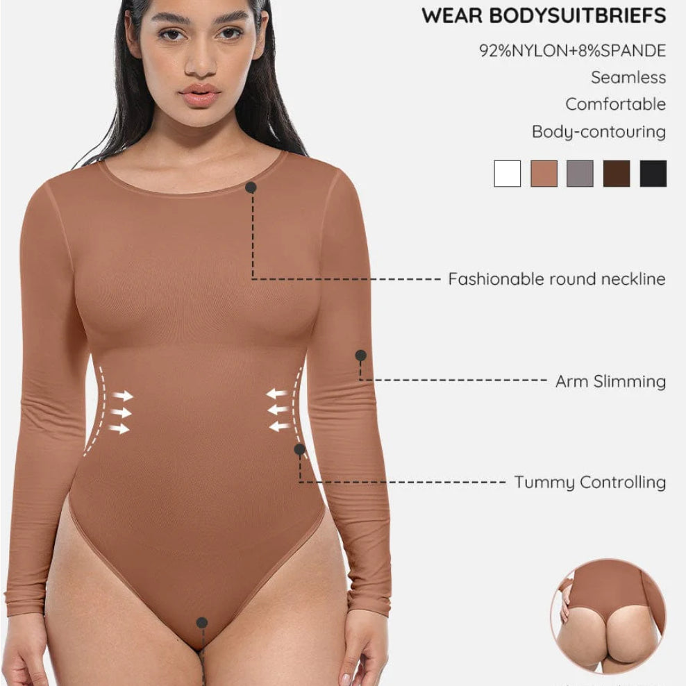 Seamless Bodysuit Long Sleeve Slim Corset Shapewear Bodysuit