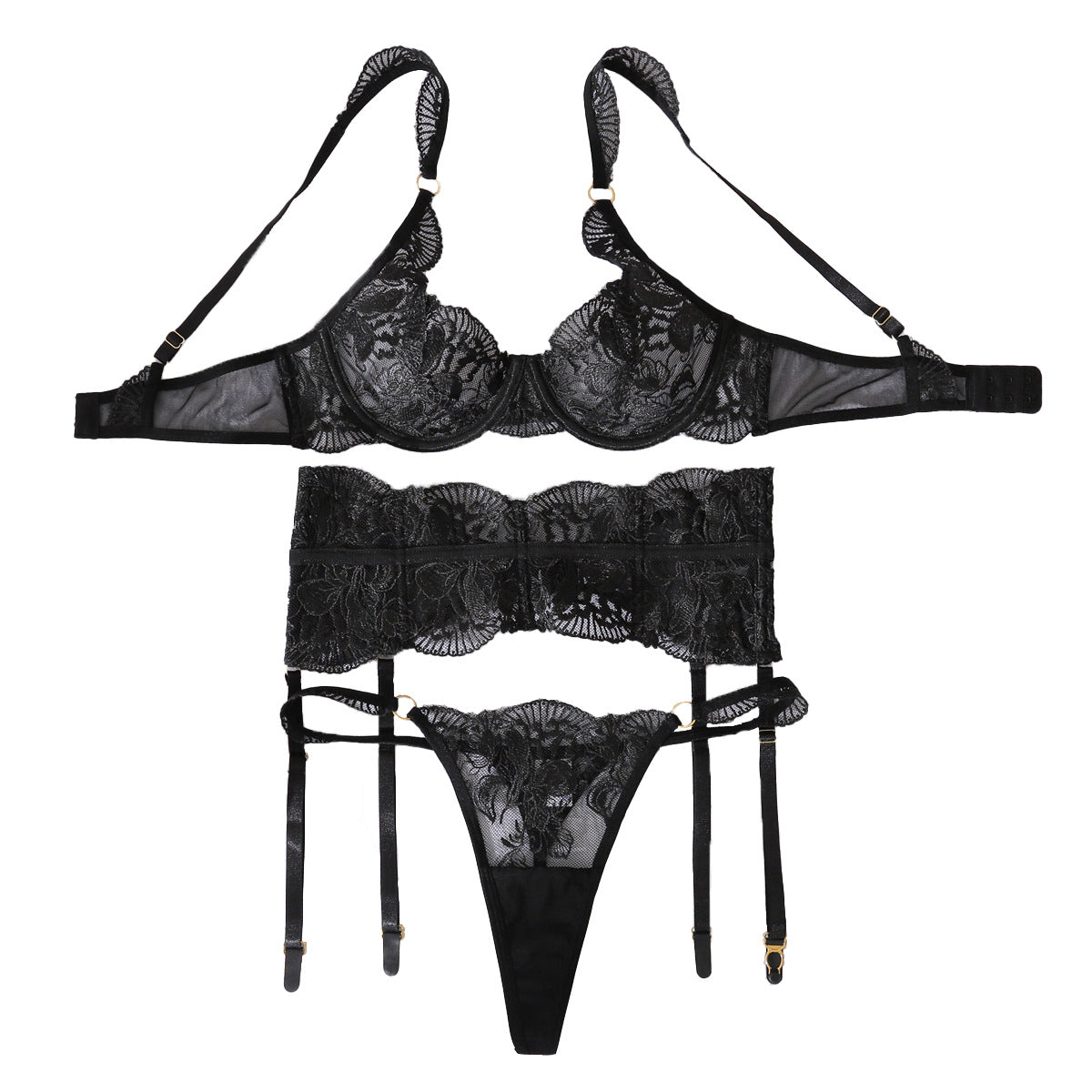 See-through Embroidery Lace Steel Ring Gathered Shapewear Split Suit