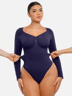Seamless Long Sleeve Chest Support Tummy Control Thong Bodysuit