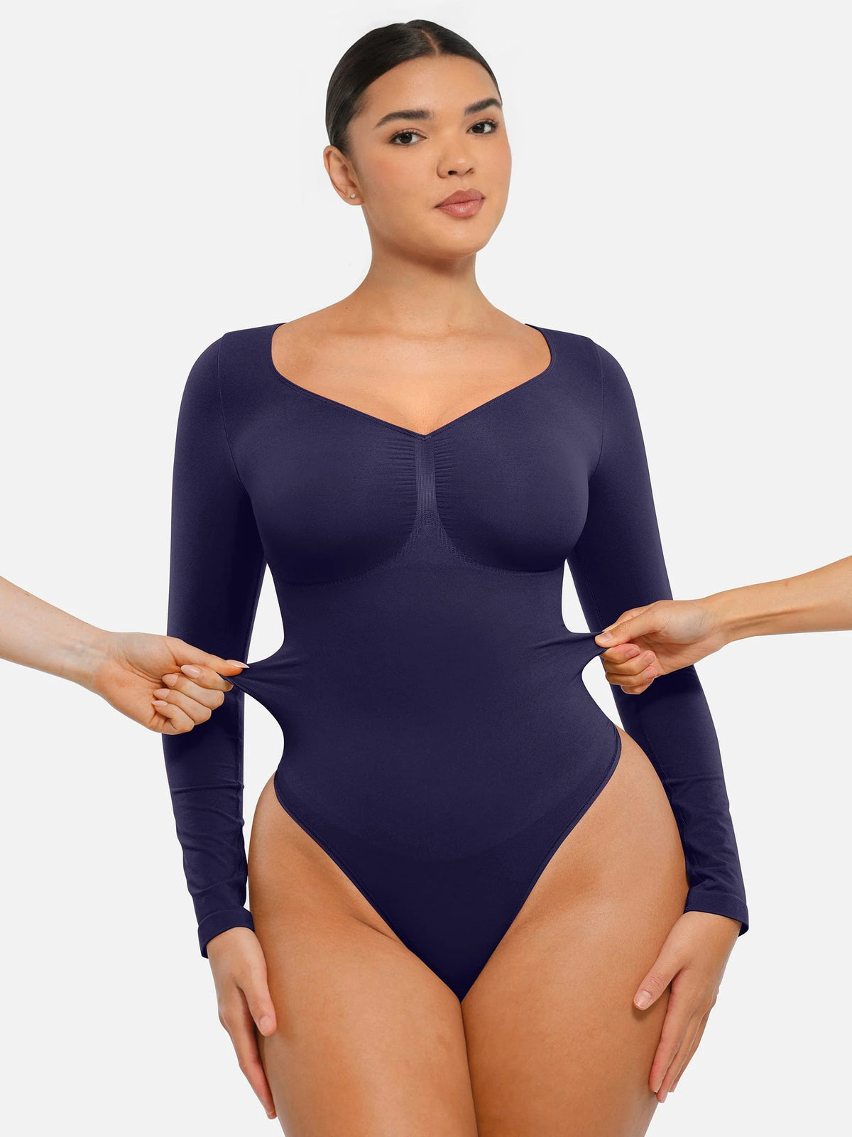 Seamless Long Sleeve Chest Support Tummy Control Thong Bodysuit