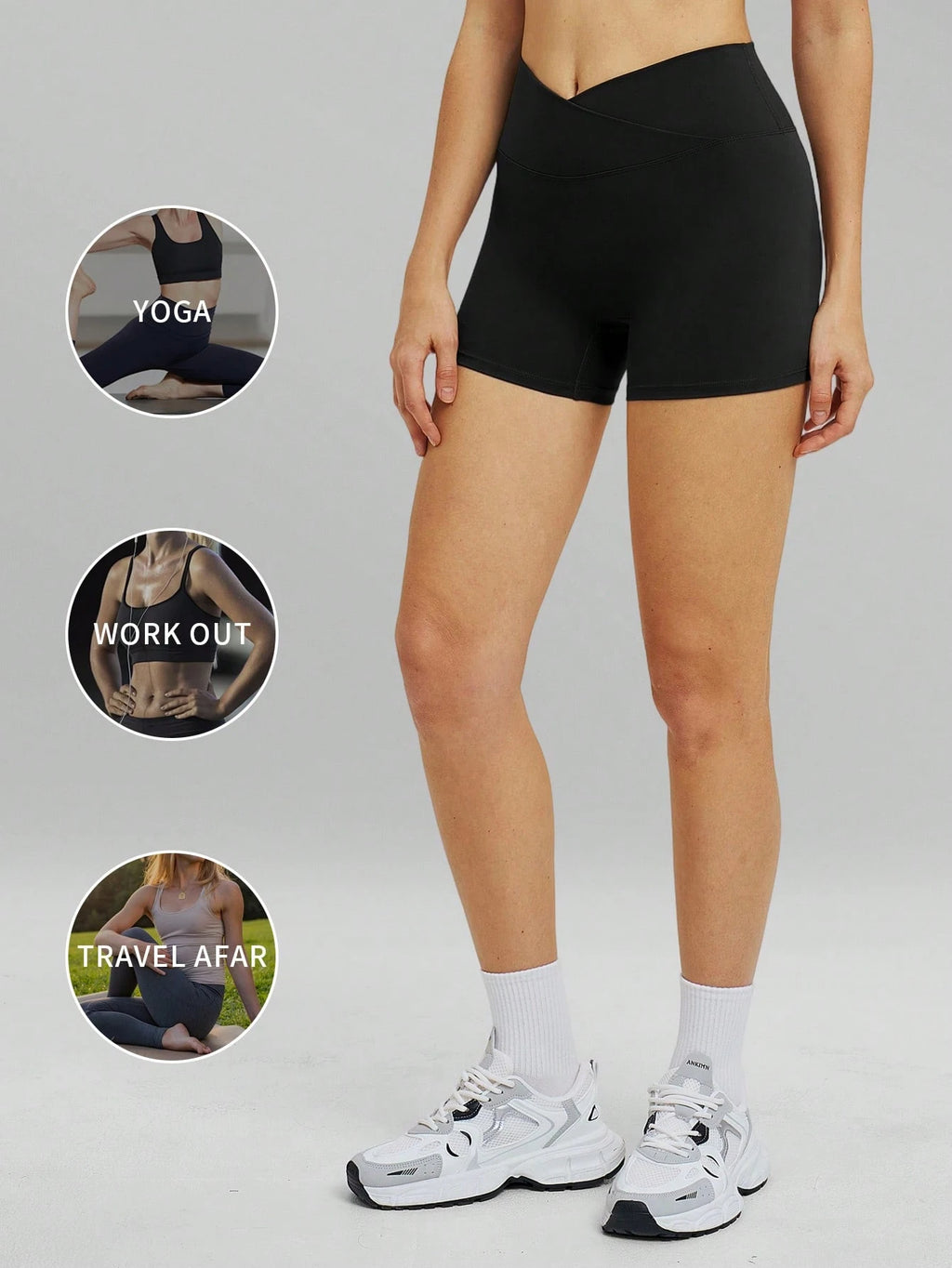Plus Size Crossover High Waisted Biker Shorts For Women, Tummy Control Yoga Shorts, Butt Lifting Compression Workout Athletic Shorts, Gym Running Shorts