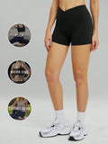 Plus Size Crossover High Waisted Biker Shorts For Women, Tummy Control Yoga Shorts, Butt Lifting Compression Workout Athletic Shorts, Gym Running Shorts