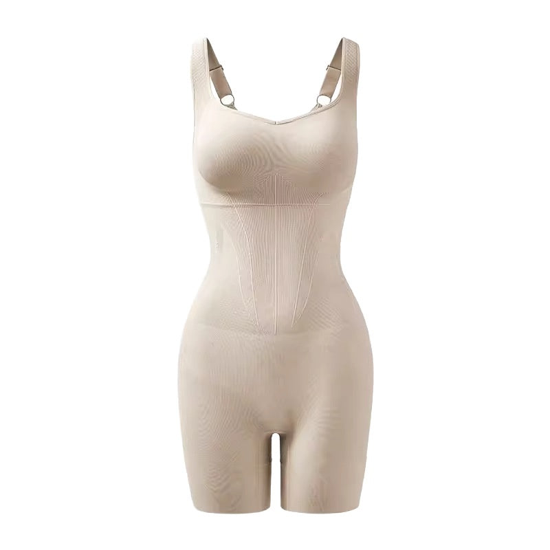 Curvy Dark-chocolate-colored Back-release Shapewear Bodysuit With Built-in Cups For Women