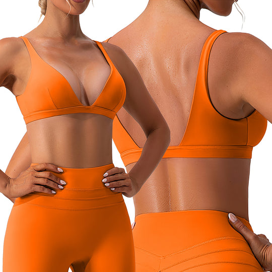 Strappy Sculpt Sports Bra – Deep V Open Back Crop Top
