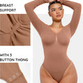 Seamless Long Sleeve Chest Support Tummy Control Thong Bodysuit