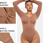 Seamless Long Sleeve Chest Support Tummy Control Thong Bodysuit