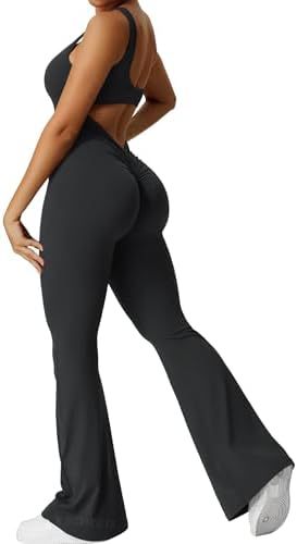 Women’s Sleeveless Flare Yoga Jumpsuit – Sculpting One-Piece Workout Pants