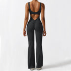Women’s Sleeveless Flare Yoga Jumpsuit – Sculpting One-Piece Workout Pants