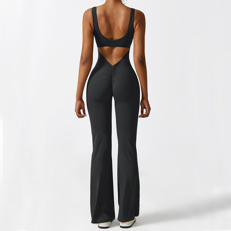 Women’s Sleeveless Flare Yoga Jumpsuit – Sculpting One-Piece Workout Pants