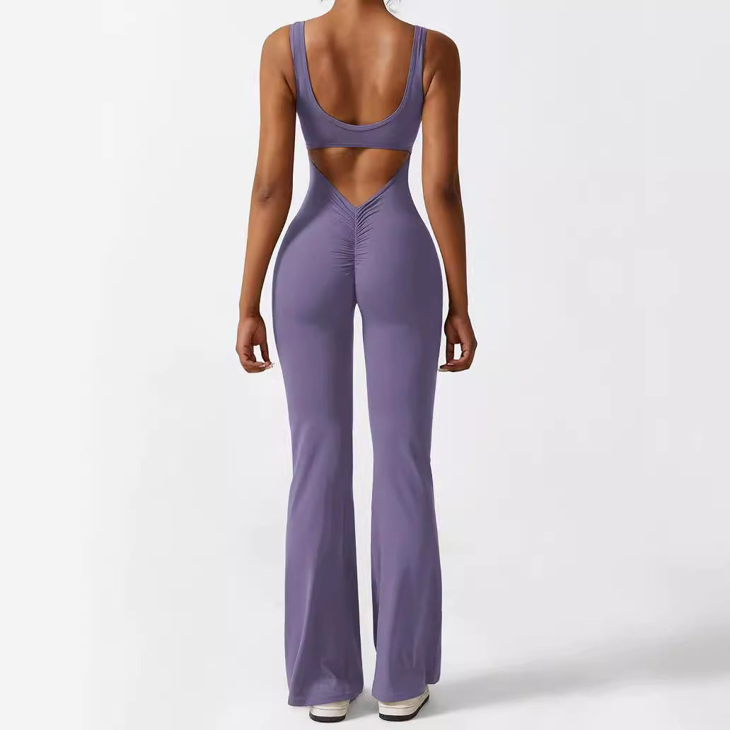 Women’s Sleeveless Flare Yoga Jumpsuit – Sculpting One-Piece Workout Pants