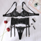 See-through Embroidery Lace Steel Ring Gathered Shapewear Split Suit