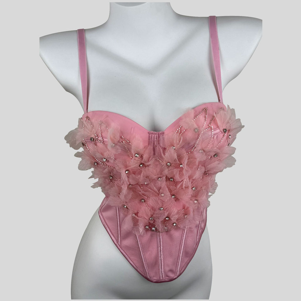 Heavy-duty Rhinestone-embellished Mesh Floral Shapewear Corset