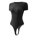 Ss-border Seamless Short-sleeve Bodysuit Shapewear With Waist Cinching, Abdominal Shaping, And Thong Tight-fitting Body Suit