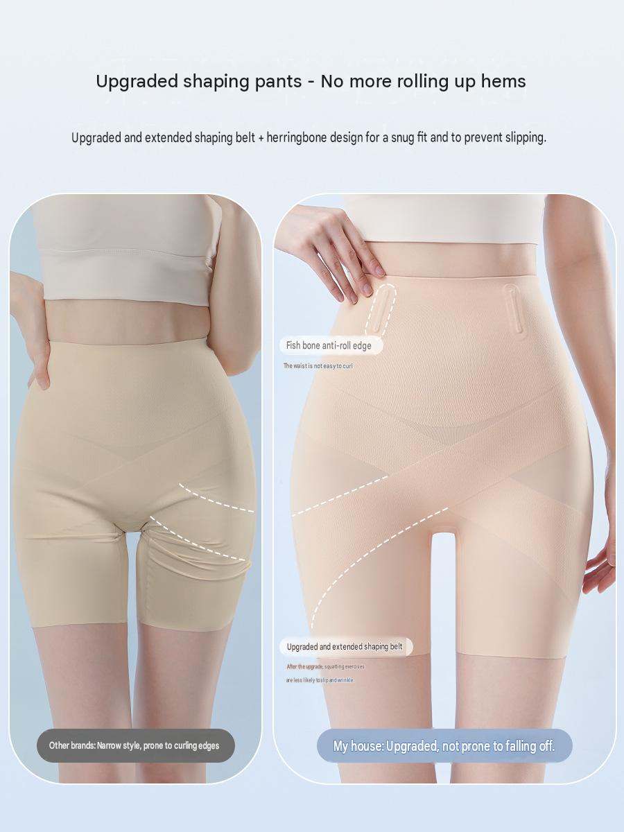 High-waist Tummy Control Pants For Women, Summer Ice Silk Thin Style, Seamless Shaping Underwear With Herringbone Design, Anti-exposure, Butt-lifting, Body-sculpting Leggings-skin