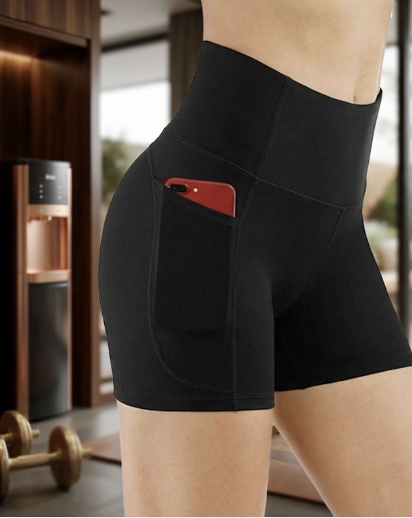 High-Waist Tummy Control Biker Shorts with Pockets (Plus Size Yoga Fit)