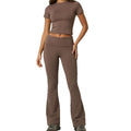 Cross-Border European And American Quick-Dry Sports Fitness Clothing Short-Sleeve Long Pants Flared Pants Tummy Control Butt-Lifting Naked-Feel Yoga Outfit Set