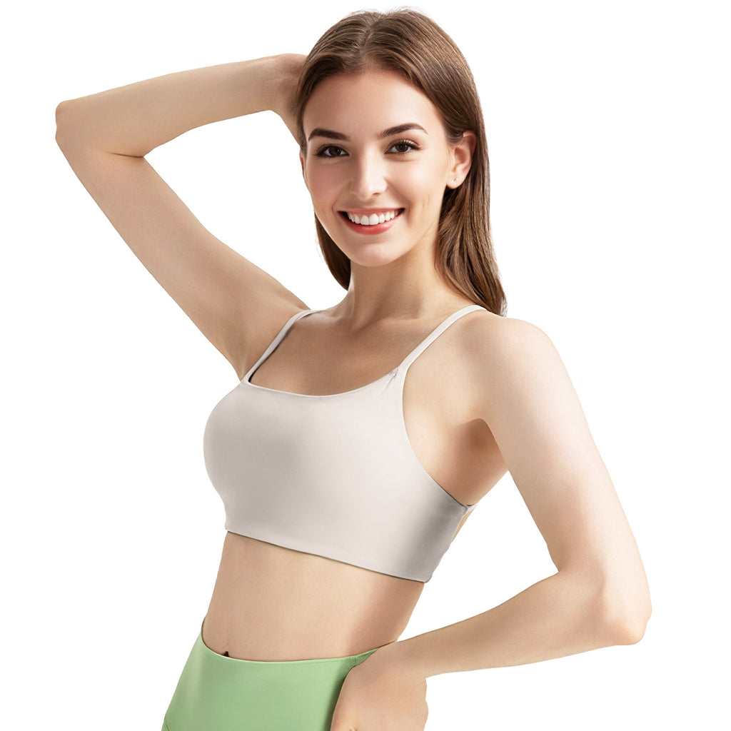 Women’s Cross Back Sports Bra, Padded Strappy Crop Top, Open Back Low Impact Yoga Bra with Removable Pads