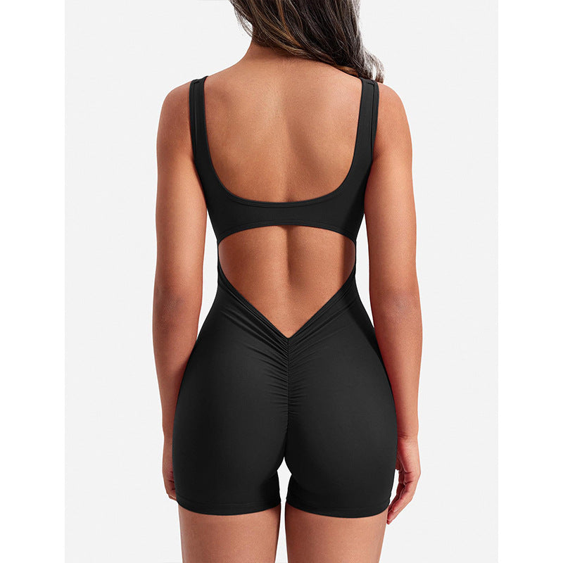 Pleated Fitness Jumpsuit – Soft Nude-Feel One-Piece