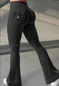 High-Waist Flared Yoga Pants with Pockets - Sculpted Studio Fit