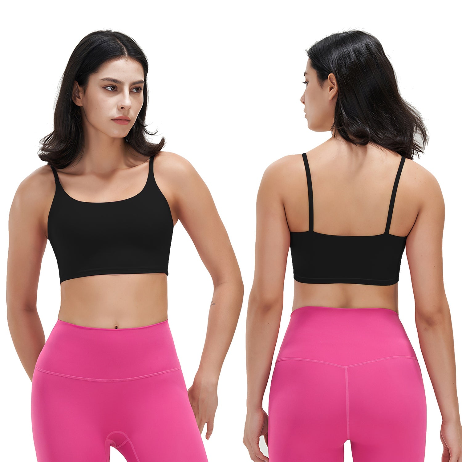 Square Neck Strappy Sports Bra – Padded Crop Top for Yoga & Gym