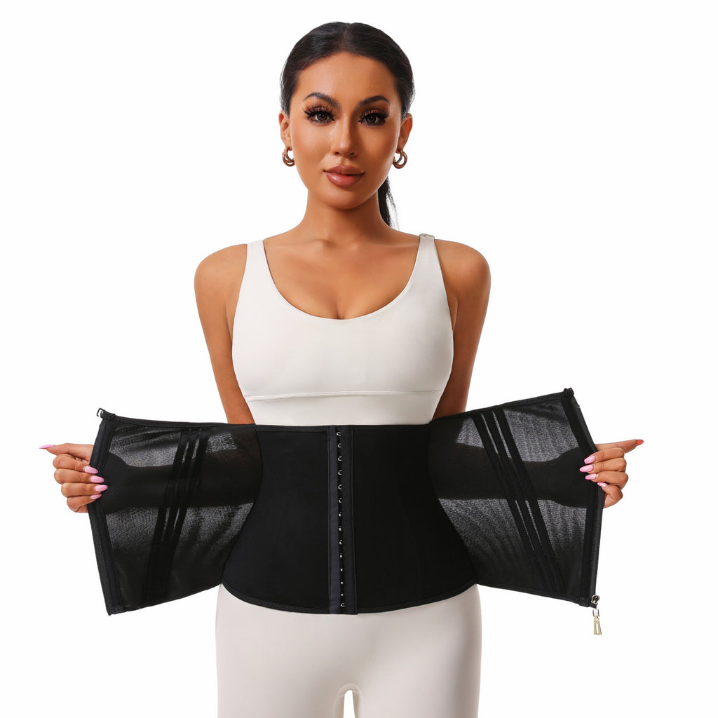 Cross-Border Mesh Waistband, Tummy Control, Tight Belt, Shapewear, Waist Restraint, Zipper Corset, 13 Steel Bone Body Shaping Girdle