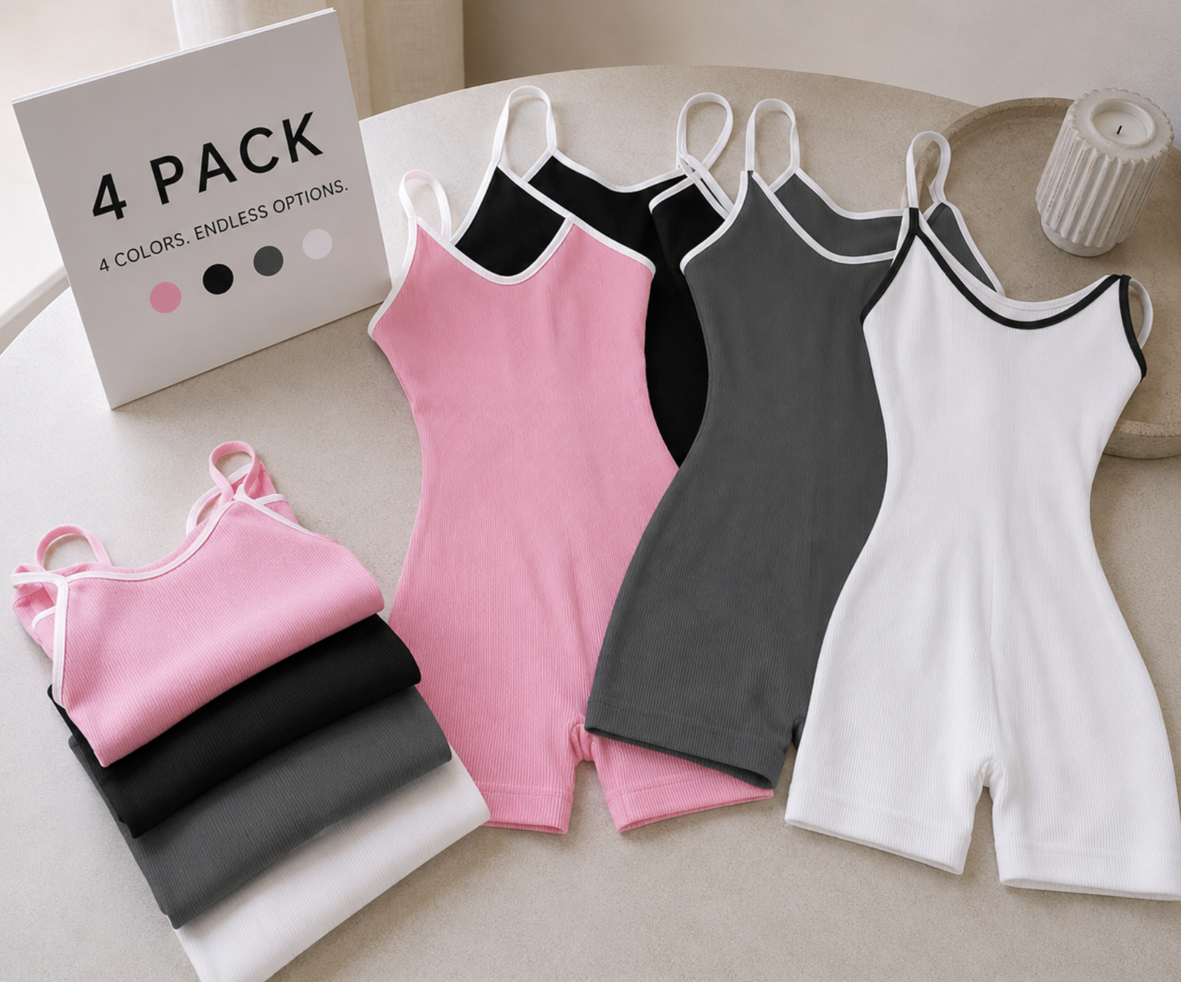 Women’s 4-Piece Sculpting Yoga Jumpsuit Set – Sleeveless One-Piece Workout Suits