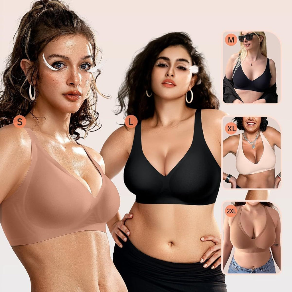 Women’s Deep V Wireless Push-Up Bra – Seamless T-Shirt Bra for Comfortable Everyday Support