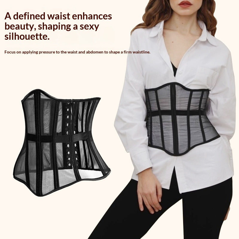 Breathable Hollowed-Out Waist-Cinching Bondage Belt Fashionable Mesh Fishbone Shapewear