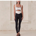 Contrast Sculpt Jumpsuit – Slim Fit Open Waist Active One-Piece