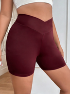 Plus Size Crossover High Waisted Biker Shorts For Women, Tummy Control Yoga Shorts, Butt Lifting Compression Workout Athletic Shorts, Gym Running Shorts