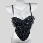 Heavy-duty Rhinestone-embellished Mesh Floral Shapewear Corset