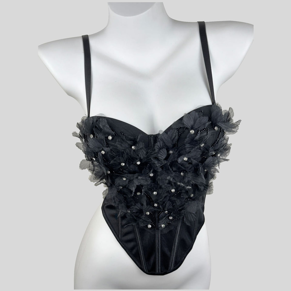 Heavy-duty Rhinestone-embellished Mesh Floral Shapewear Corset