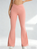 Women Crossover High Waist Flare Yoga Pants, Soft Stretch Bootcut Leggings Tummy Control Workout Gym Bell Bottom Pants