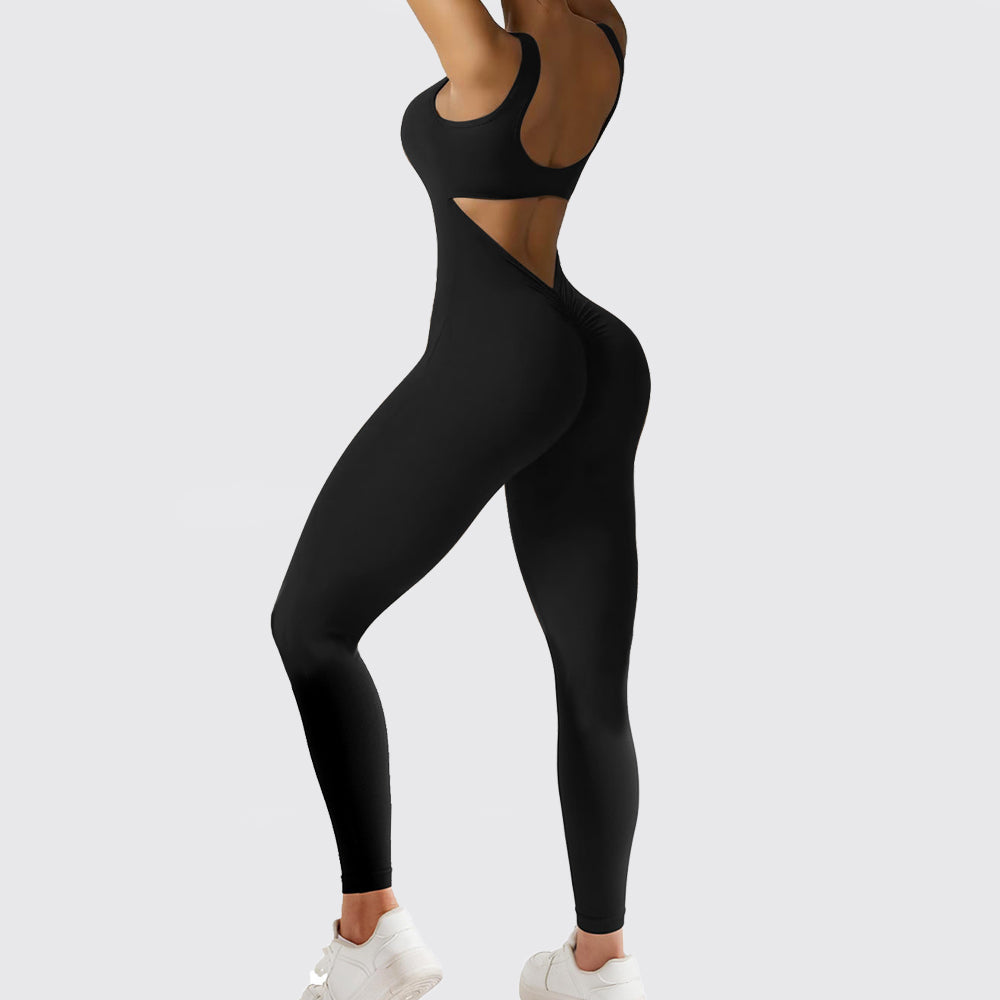 Women’s Sleeveless Flare Yoga Jumpsuit – Sculpting One-Piece Workout Pants