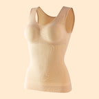 Women Seamless Double Layer Shapewear Tank Top Long Length Tummy Control Waist Shaper Athletic Camisole Cotton Built-in Bra Pads Undershirt