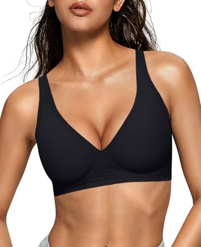 Women’s Deep V Wireless Push-Up Bra – Seamless T-Shirt Bra for Comfortable Everyday Support