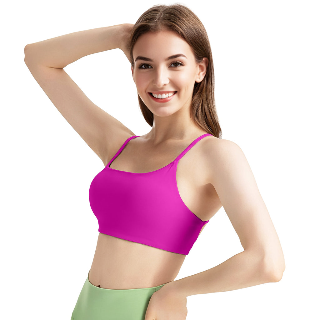 Women’s Cross Back Sports Bra, Padded Strappy Crop Top, Open Back Low Impact Yoga Bra with Removable Pads
