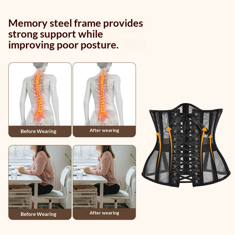 Breathable Hollowed-Out Waist-Cinching Bondage Belt Fashionable Mesh Fishbone Shapewear