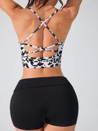 Women’s Floral Print Sports Bra with Cross Back Straps – Lightweight Summer Bralette for Daily Wear