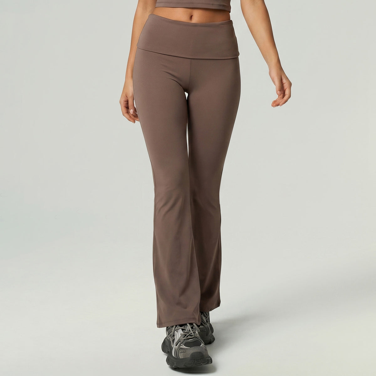 Cross-Border European And American Quick-Dry Sports Fitness Clothing Short-Sleeve Long Pants Flared Pants Tummy Control Butt-Lifting Naked-Feel Yoga Outfit Set
