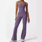 Women’s Sleeveless Flare Yoga Jumpsuit – Sculpting One-Piece Workout Pants