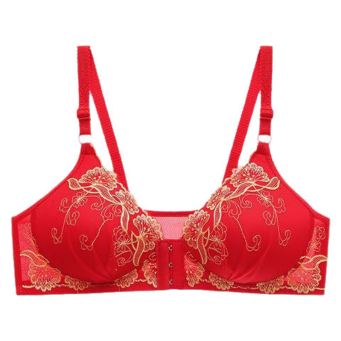 Front-closure Embroidered Push-up Shapewear Underwire-free Thin-lift Bra With Side-control Cups Plus-size For Women