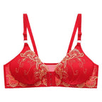 Front-closure Embroidered Push-up Shapewear Underwire-free Thin-lift Bra With Side-control Cups Plus-size For Women