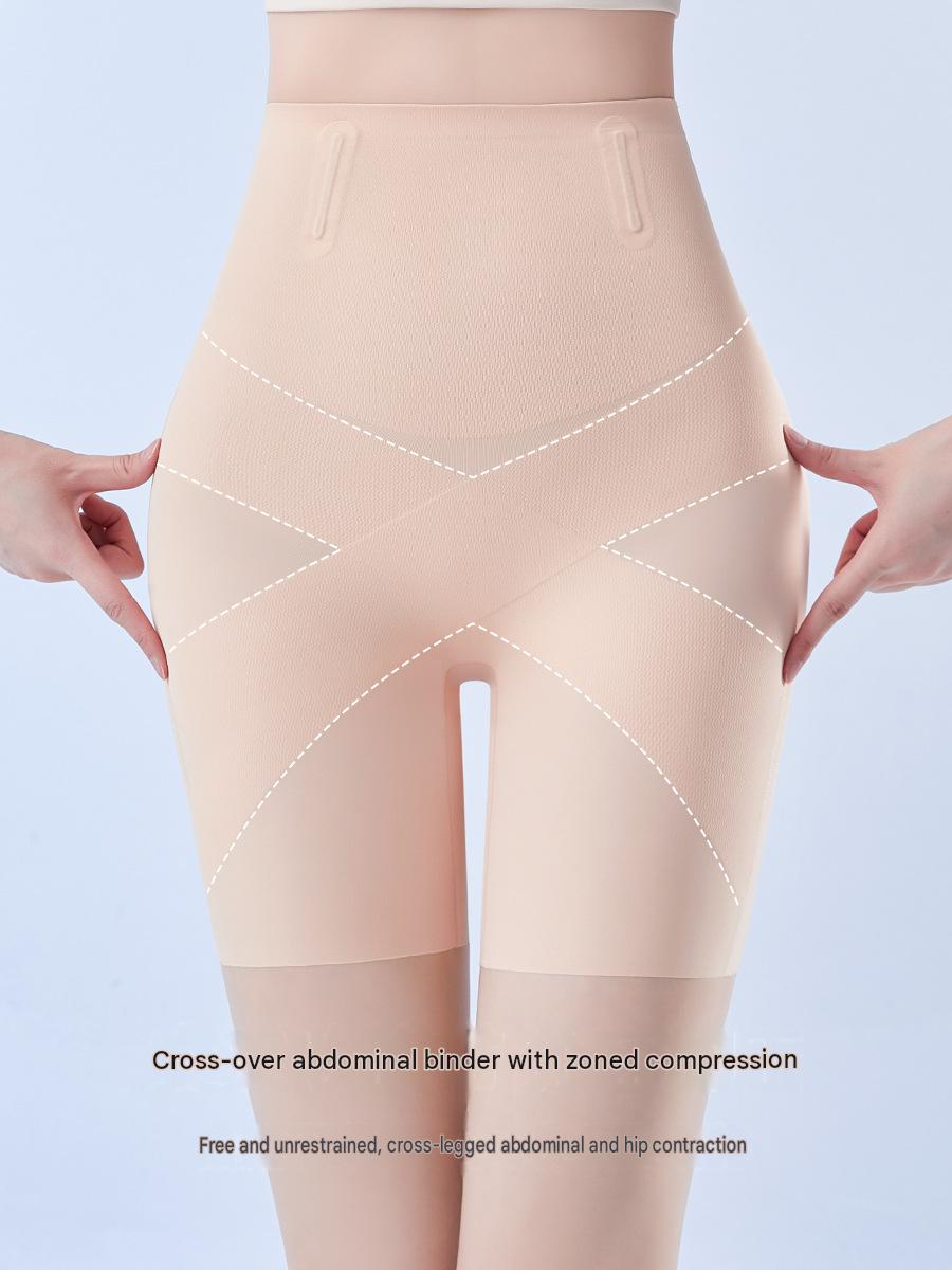 High-waist Tummy Control Pants For Women, Summer Ice Silk Thin Style, Seamless Shaping Underwear With Herringbone Design, Anti-exposure, Butt-lifting, Body-sculpting Leggings-skin