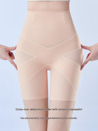 High-waist Tummy Control Pants For Women, Summer Ice Silk Thin Style, Seamless Shaping Underwear With Herringbone Design, Anti-exposure, Butt-lifting, Body-sculpting Leggings-skin